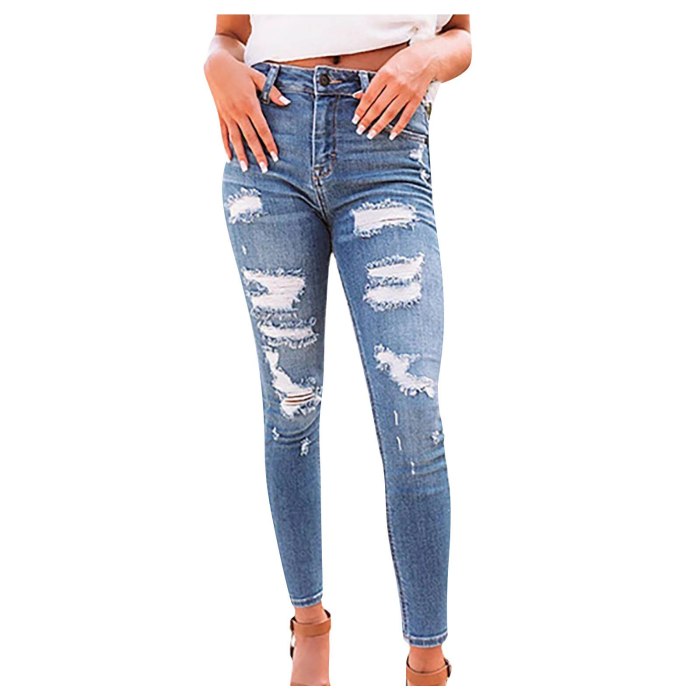 Jeans Women's Fashion Trousers Pure Cotton High Waist Water Wash Hole Jeans Pants Jeans Woman High Waist Denim Shorts