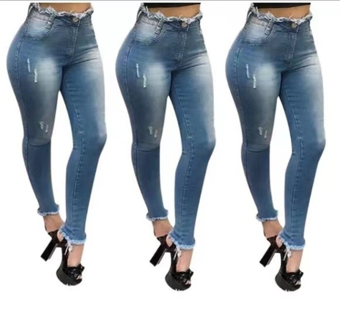 2021 Spring and Autumn New Women's Jeans High Waist Button Slim Feet Washed Breathable Casual Ladies High Stretch Jeans
