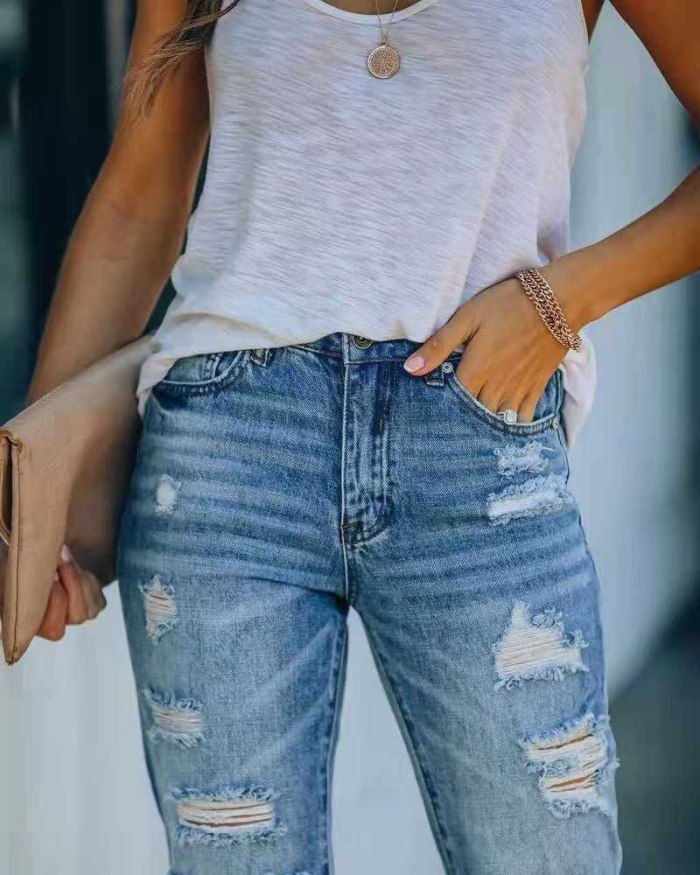 2021 Early Autumn New Fashion Women Jeans Daily Casual Fashionable Ripped All Match Stylish Jeans for Ladies