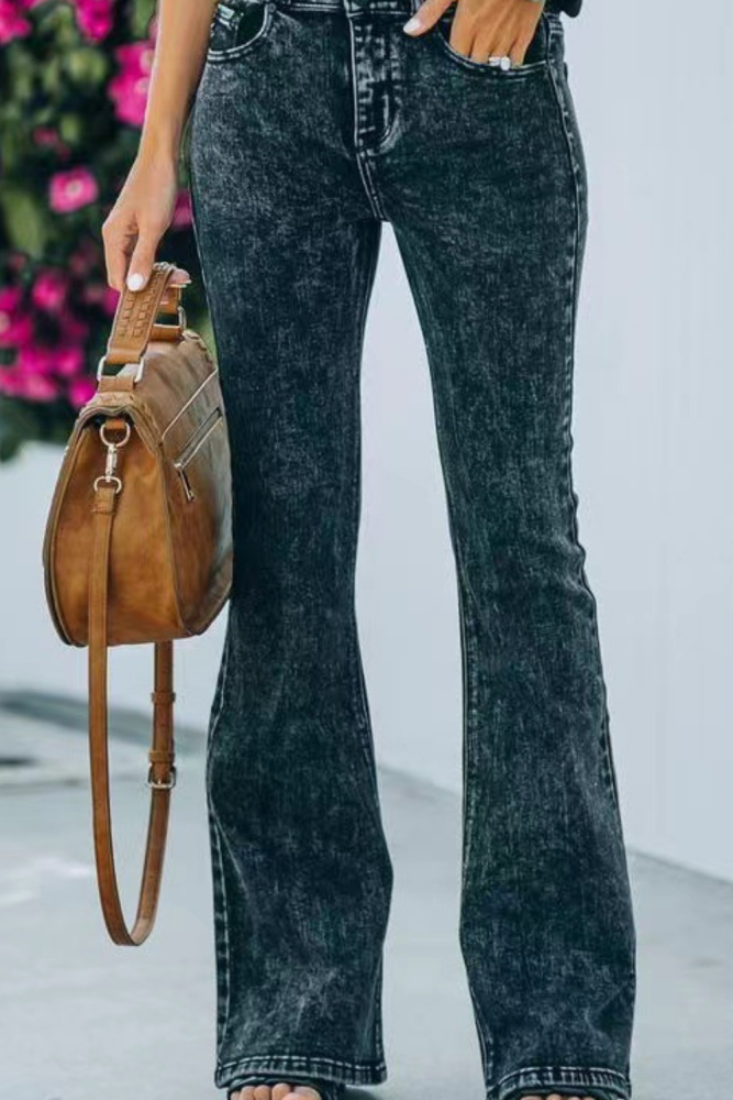 Flare Jeans Pants Women New Casual Vintage Denim Ladies High Waist Stretch Pocket Trousers 2021 Fashion Plus Size Wide Leg Jeans