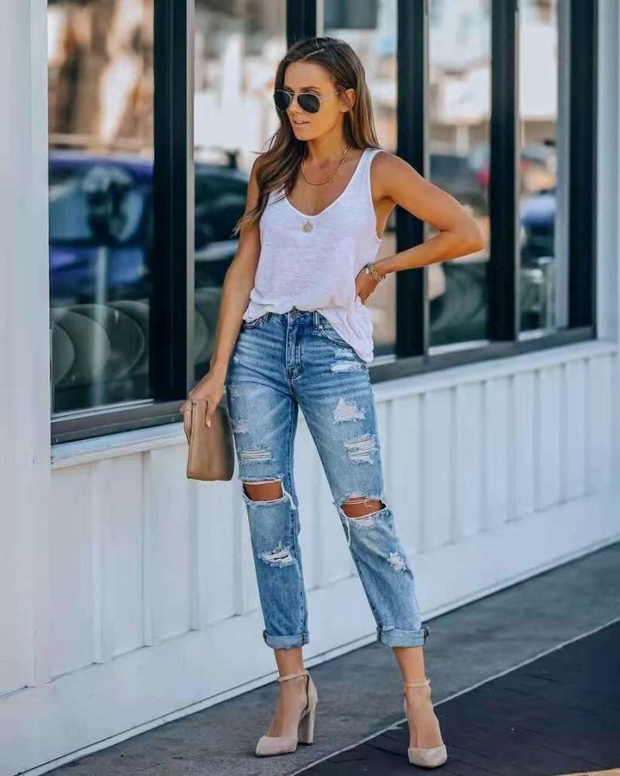 2021 Early Autumn New Fashion Women Jeans Daily Casual Fashionable Ripped All Match Stylish Jeans for Ladies