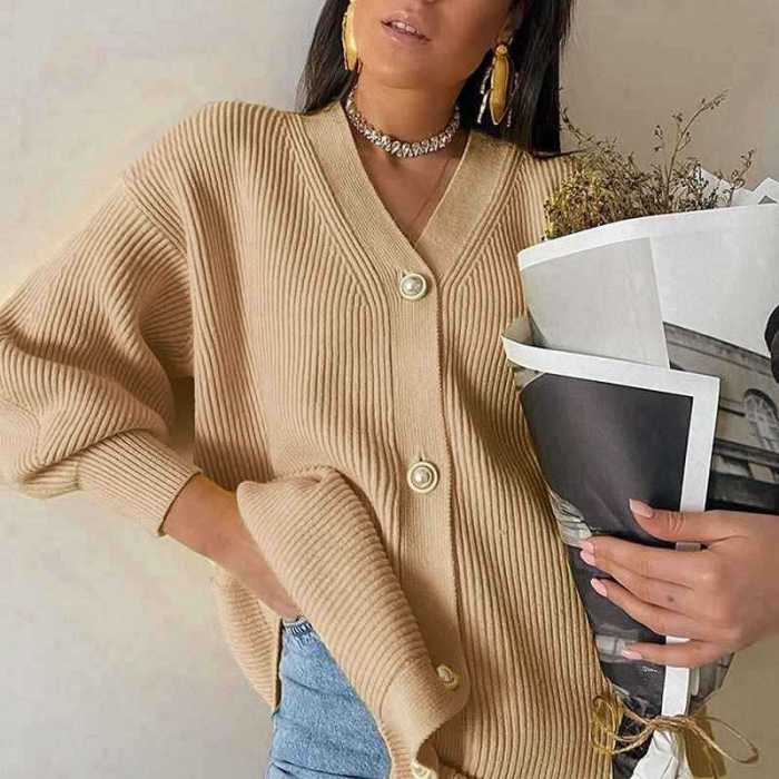 Women's Solid Color Casual Loose Knitted Buttoned Cardigan