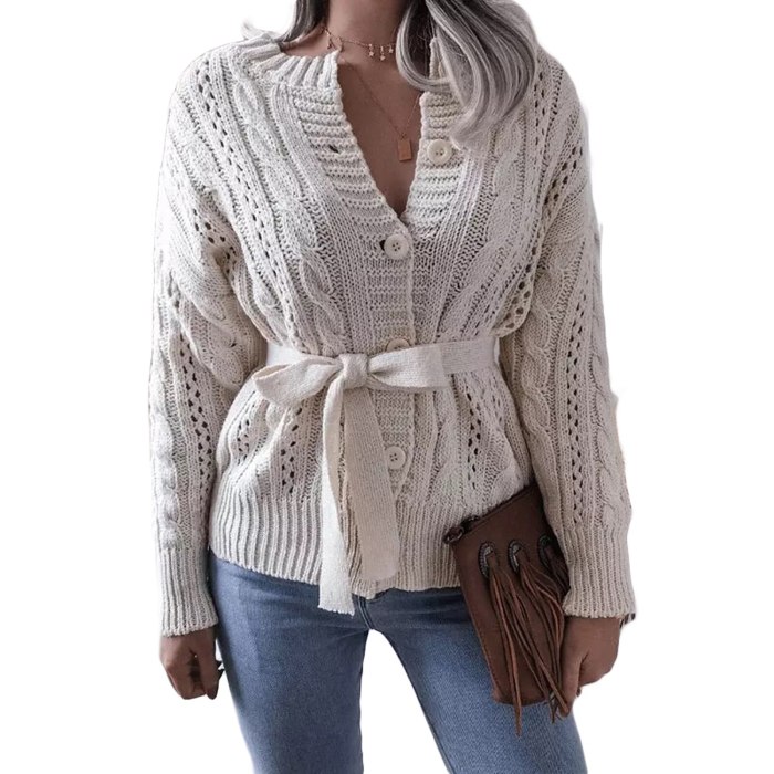 Women Solid Color Knitted Cardigan