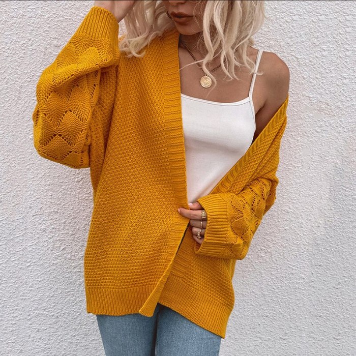 Casual Solid Color Midi Hollow Knitted Cardigans for Women