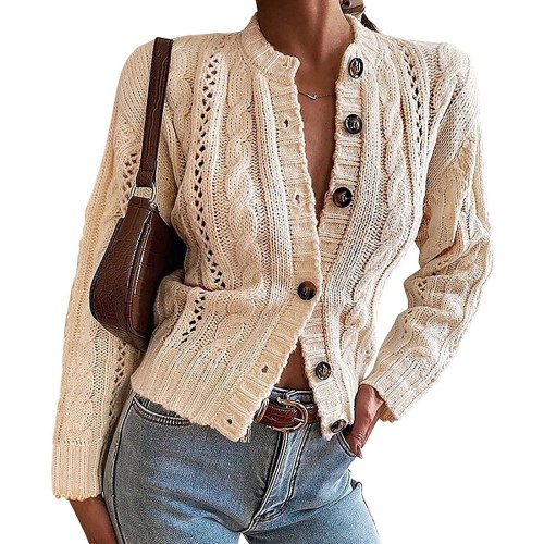 Autumn Winter Cardigan For Women 2021 New Fashion Streetwear Knitted Sweaters Ladies Single Breasted White Knitwear Tops Coat