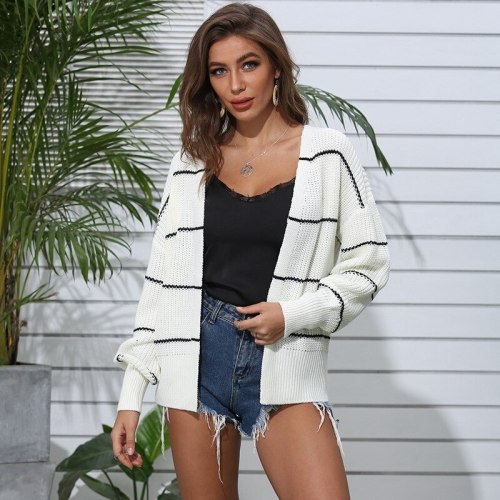 Spring Autumn New Knitted Sweater Sweater Women Fashion Short Striped Cardigan Female Fashion Coat Tops Outwear 4 Color