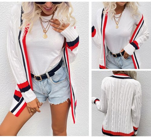 Women's Striped V-neck Fashion Knitted Cardigan