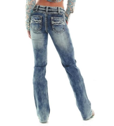 Colored jeans stretch thick line embroidery hot selling jeans middle waist straight pants women's jeans