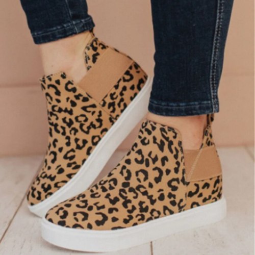 Fashion Classic Casual Suede Sneakers Wearable Middle-Top Pedal Skating Shoes 2021 Women Autumn New Leopard Printed Flat Loafers