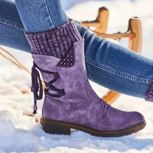 2021 Women Winter Mid-Calf Boot Flock Winter Shoes Ladies Fashion Snow Boots Shoes Thigh High Suede Warm Botas Zapatos De Mujer