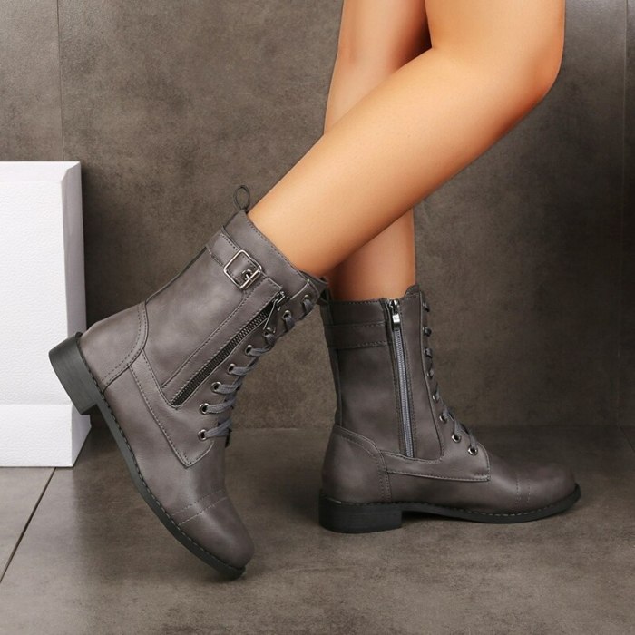 Ladies Zipper Round-toe Low-heel Mid-Calf Boots