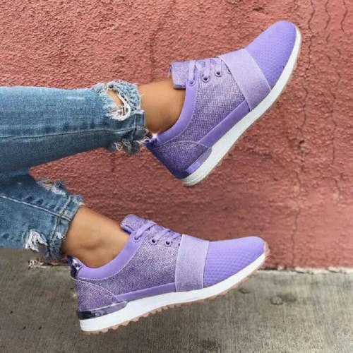 2021 New Women's Fashion Lace Up Mesh Leisure Sports Shoes Flat Bottomed Outdoor Running Shoes Anti Slip Comfort Hot Sale