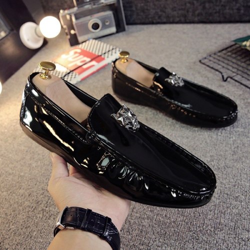 2021 New Men's Patent Leather Glossy Microfiber Pea Shoes Breathable Soft Bottom Casual Leather Shoes