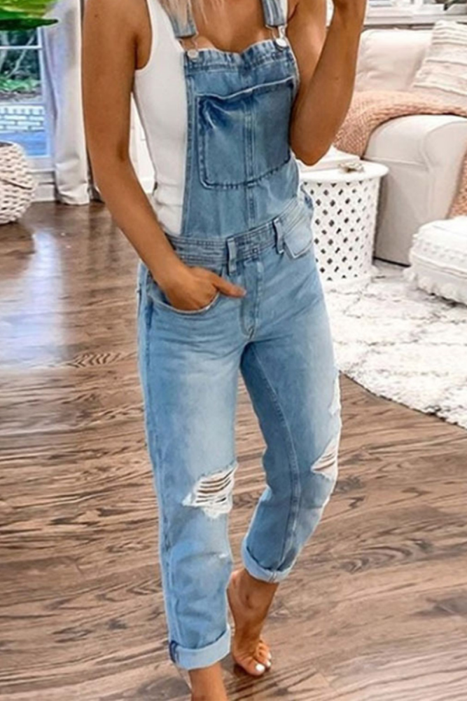 Cargo Pants Women Holes Slim Fit Overalls Women's Pants Ripped Suspenders Printed Overalls  With Women Jeans Washed Streetwear