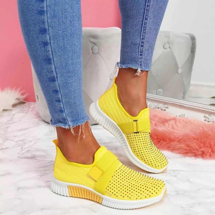 Women Sneakers New Bling Rhinestone Ladies Shoes Slip On Comfortable Sole Running Walking Shoes Female Flat Sports Shoes