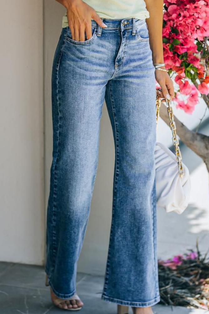 Wide Leg Jeans Women Vintage Flare Jeans  Middle Waist Full Length Denim Trousers Fashion Street Blue Wide Leg Jeans