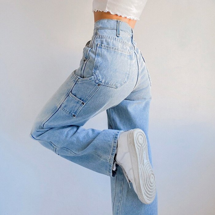 Women's Autumn New Casual Straight Denim Pants 2021 Baggy Jeans Mom Fit High Waist Loose Light Blue Jean Pocket Patchwork Female