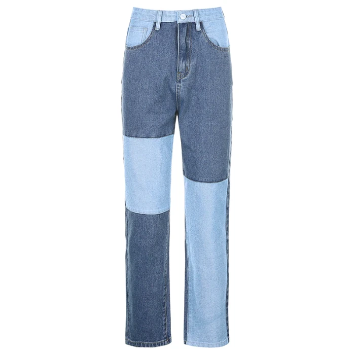 Patchwork Straight Women's jeans Baggy Vintage High Waist Boyfriends Mom Denim Distressed Streetwear 2021 Female  Iamhotty
