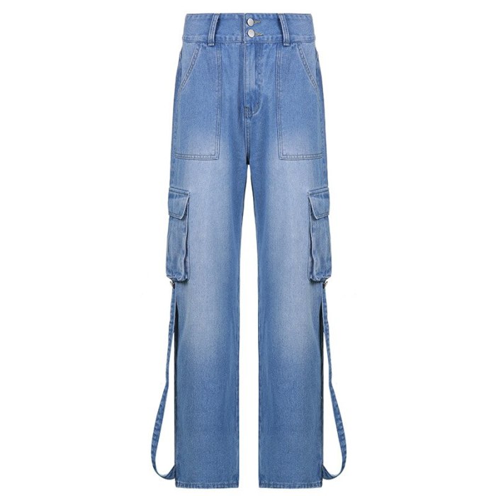 Women High Waist Pockets Straight Jeans Women's All-Match Loose Denim Pants 2021 Autumn Vintage Streetwear Ladies Long Trousers