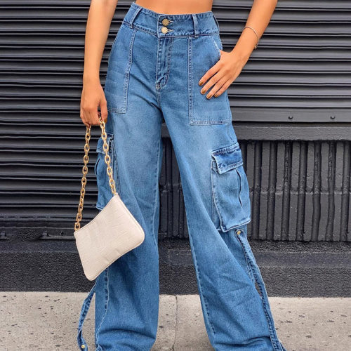 Women High Waist Pockets Straight Jeans Women's All-Match Loose Denim Pants 2021 Autumn Vintage Streetwear Ladies Long Trousers