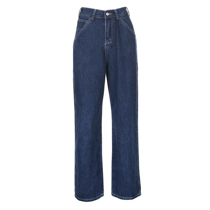Loose High Waist Jeans Vintage  Pants Pockets Patched Zipper 90S Denim Trousers Streetwear 2021 New Popular Jeans