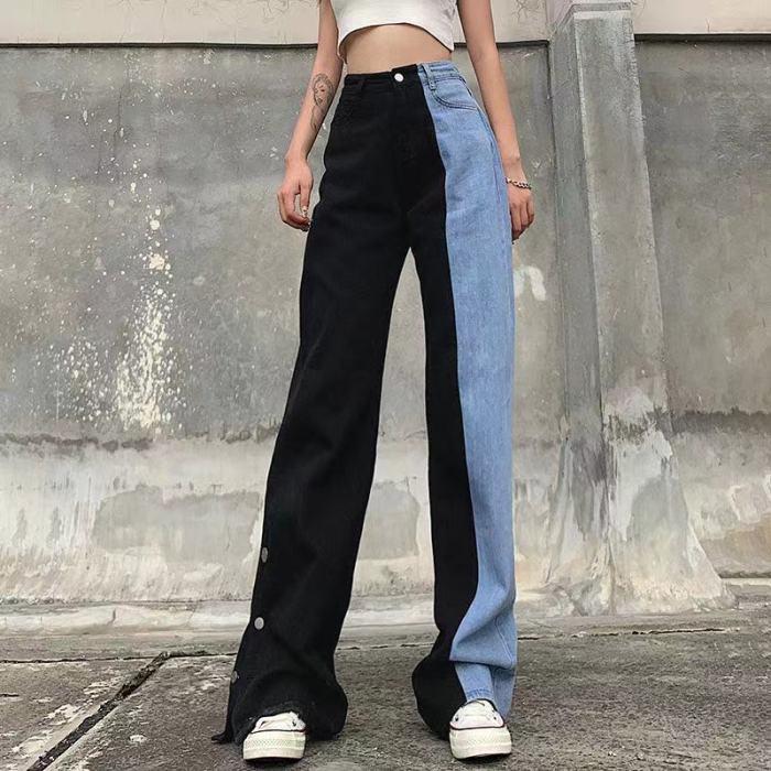 Women Denim Pants Plus Size High Waist Jeans Korean Style All-Match Full-Length Vintage Ladies Wide Leg Blue Jeans Pants