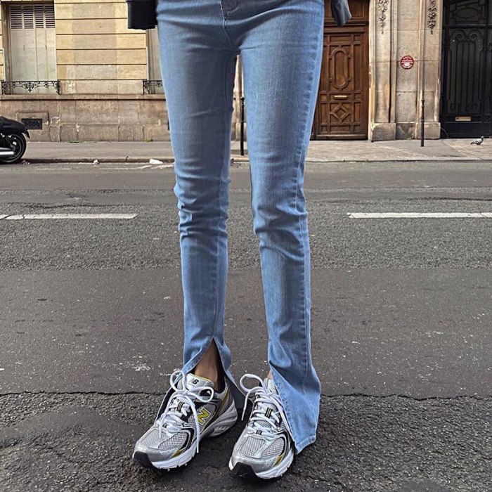 Woman Jeans Pants Design Sense Split Leg Skinny Jeans High Waist Slim Stretch Casual Pants 2021 Pantalones Vaqueros Mujer