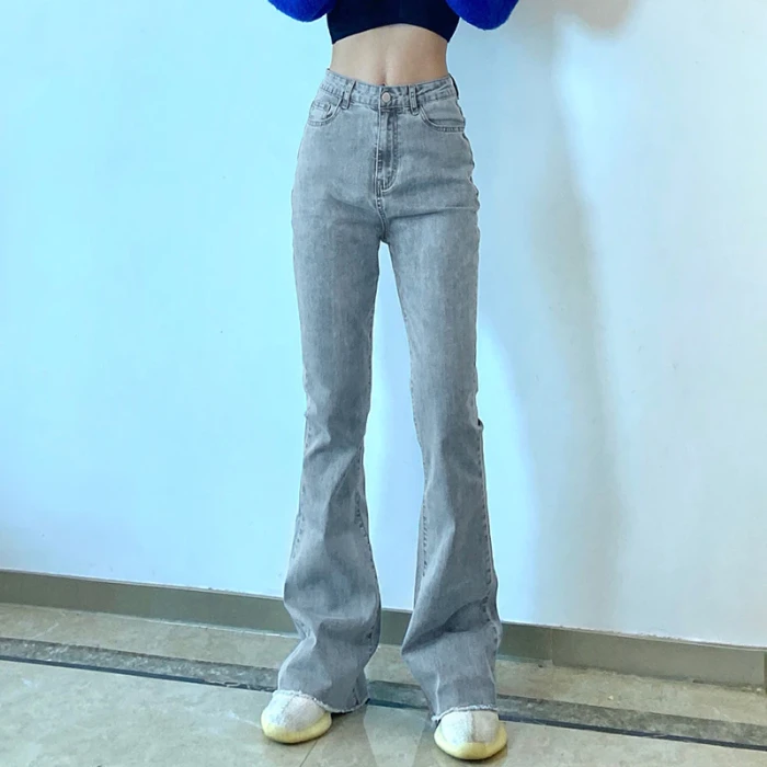 High Waist  Denim Mom Jeans for Women Bootcut Long Pants Skinny Fashionable Solid Trousers Flared trousers Summer Black Bleached