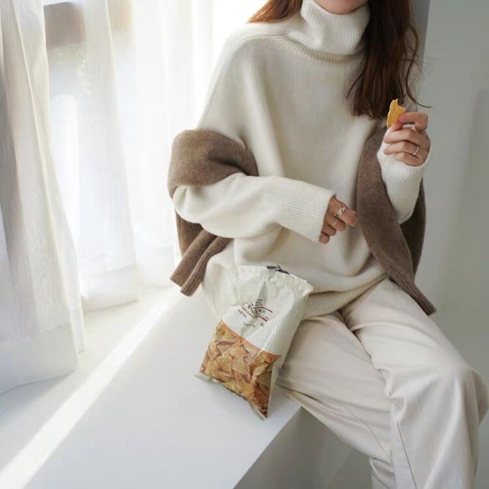 Ladies Oversized Knitted Turtleneck Loose Sweaters