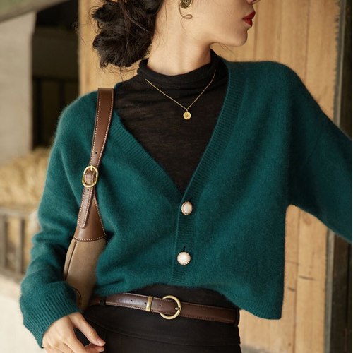 French Vintage Loose Cashmere Cardigan Sweater Jacket Female Autumn Winter 2021 Short Women's Knit Tops Femme