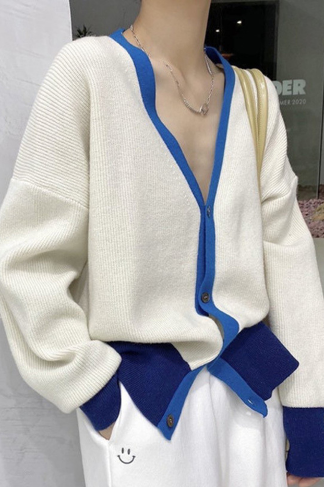 Korean Style V-neck  Cardigan Sweater Female Spring and Autumn Fashion Loose Harajuku Lazy Wear