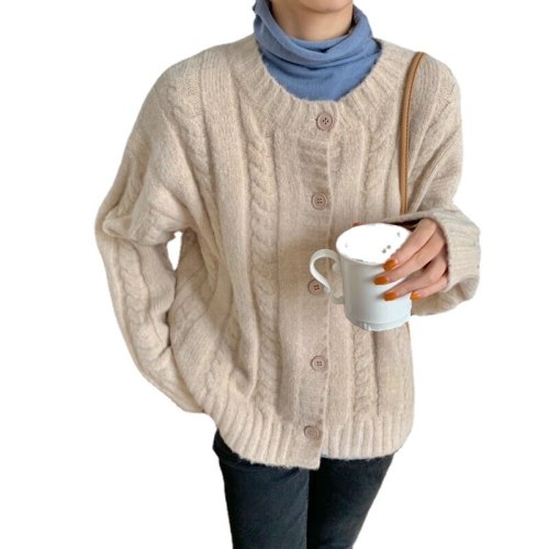 New 2021 autumn winter Korean twist sweater women's cardigan loose retro lazy style knitted coat
