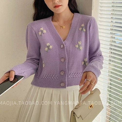 Chic Fashion Vintage Floral Knitted Cardigan