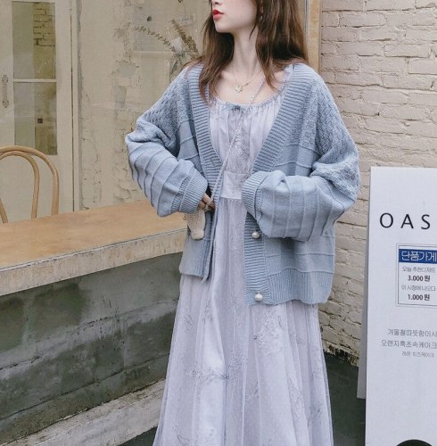 2021 New Gentle Color Soft Waxy Knitted Cardigan Women's Super Fairy Loose Autumn And Winter Lazy Wind Sweater Coat