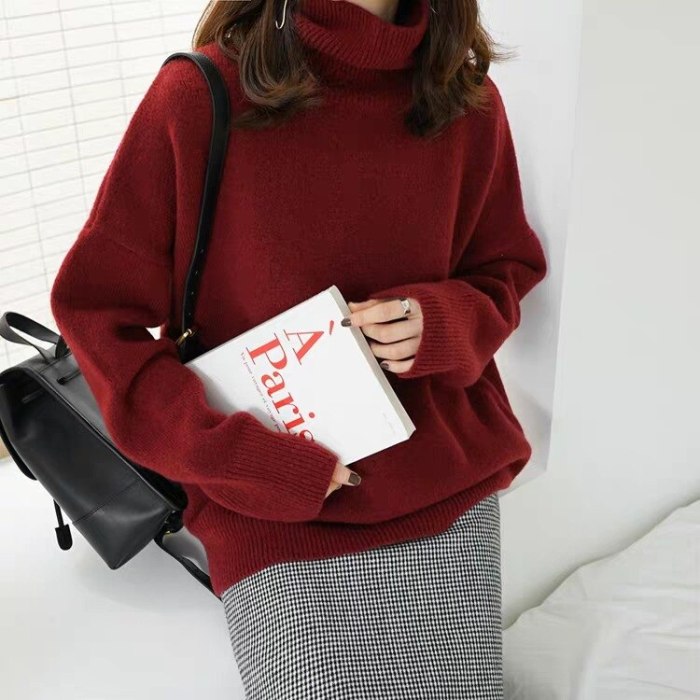 Ladies Oversized Knitted Turtleneck Loose Sweaters