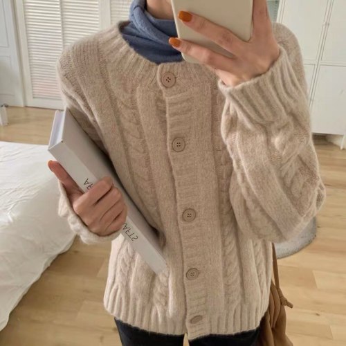 New 2021 autumn winter Korean twist sweater women's cardigan loose retro lazy style knitted coat