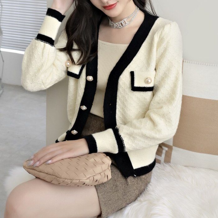 Women Casual O-Neck Pearl Button Knitted  Cardigan