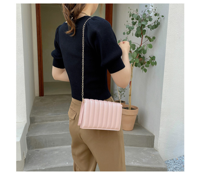 Stripe Shape PU Leather Small Shoulder Square Bag 2021 New Trendy Fashion Female Messenger Bag Candy Color Chain Lady Handbag