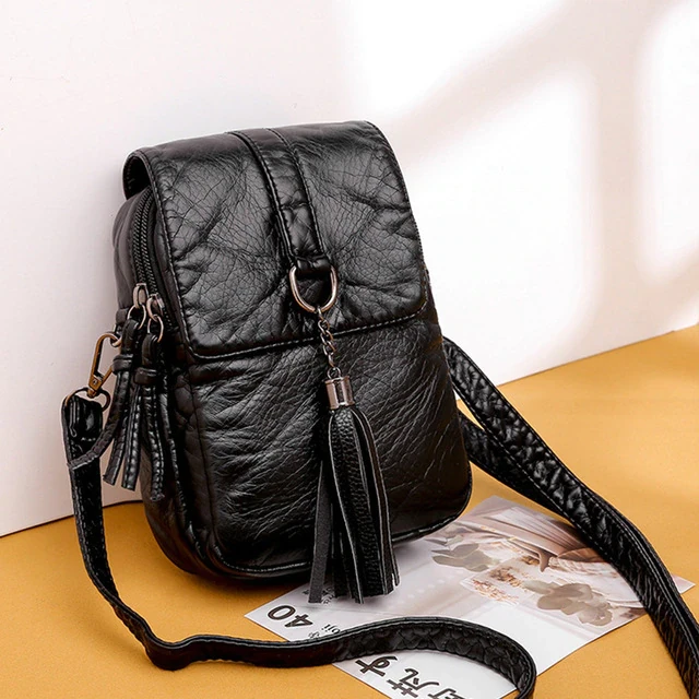 Retro Crossbody Bag For Women Tassel PU Leather Shoulder Bag Small Phone Messenger Bag Square Bag Mini Lady Shopping Purse bolso