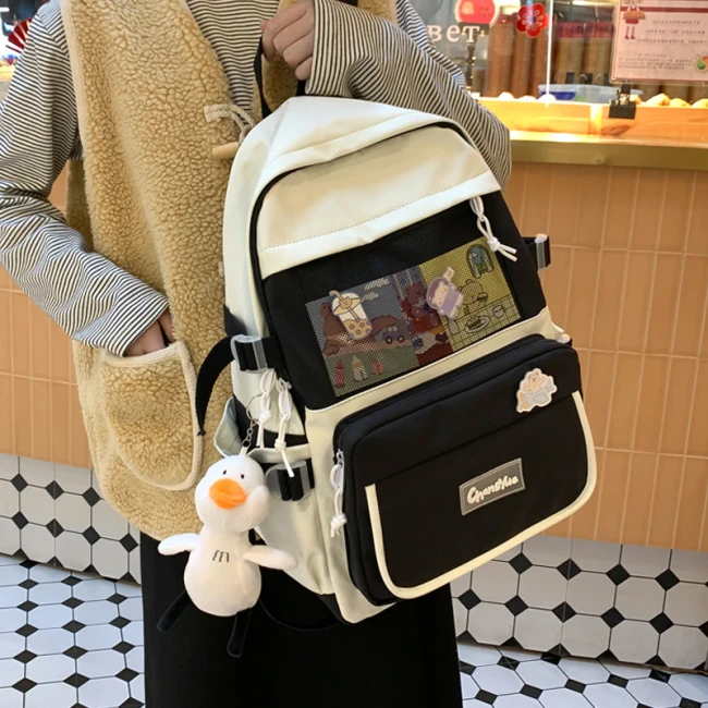 New Contrast Color Women Waterproof Nylon Backpack Luxury Student Cute School Bag Female Laptop Backpacks Teenage Girl Rucksack