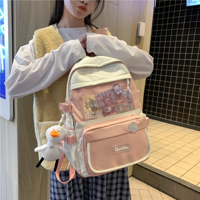 New Contrast Color Women Waterproof Nylon Backpack Luxury Student Cute School Bag Female Laptop Backpacks Teenage Girl Rucksack
