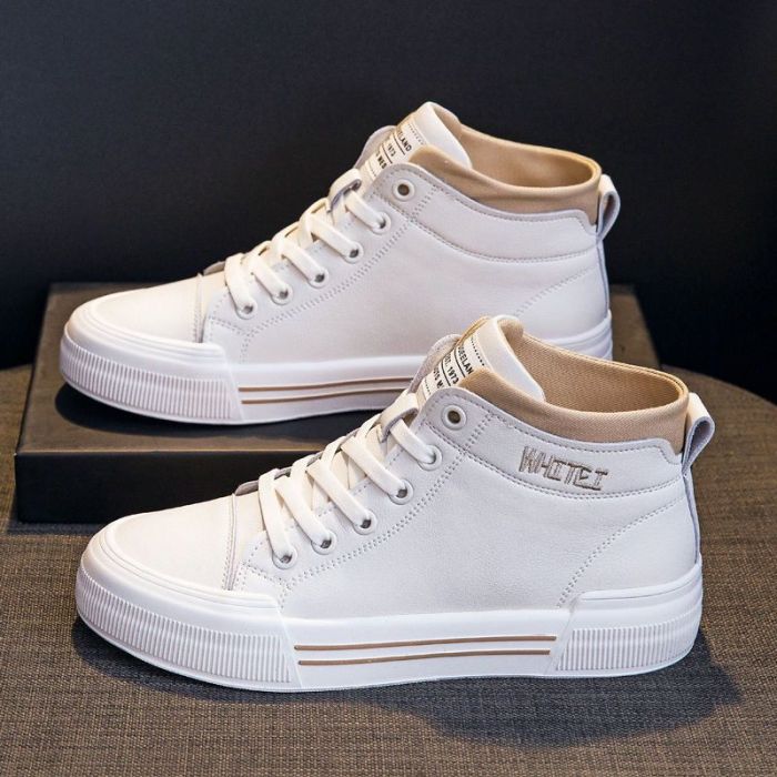 Little White Shoes Female 2021 New Cowhide Ladies Flat High-top Single Shoes All-match Lace-up Soft-soled Casual Women's Shoes