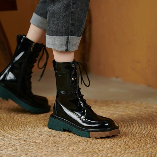 2021 Fall Winter Shoes for Women Genuine Leather Thick Heels Ankle Boots Genuine Leather Party Working Women's Boots