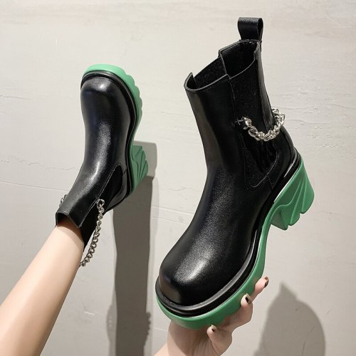 Fashion Trifle Thick-soled Short Boots Women's 2021 New Style Thin and Versatile Short Tube Chain Martin Boots Women's Boots