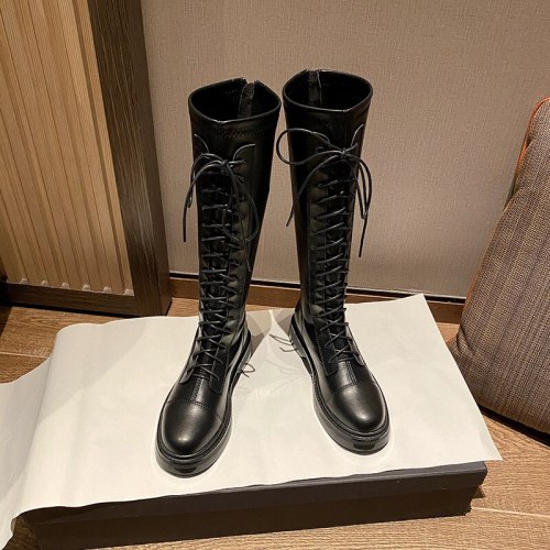But knee stretch long-tube riding boots women 2021 new thick-soled high-tube British style knight thin and thin boots trend