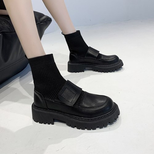 Flats Women Shoes 2021 Winter New Fashion Platform Slip-on Sock Botas Designer Sport PU Leather Ankle Snow Motorcycle Boots Lady