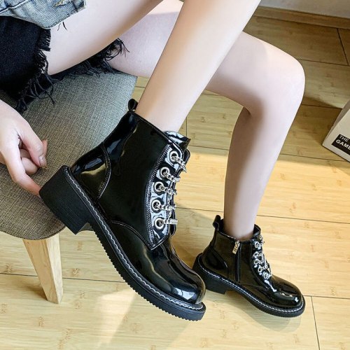 Fashion Women Boots Lace Up Round Toe Mid Calf Woman's Platform Shoes Thick Soled Chunky Heels Female Footwear Ladies 2021 New