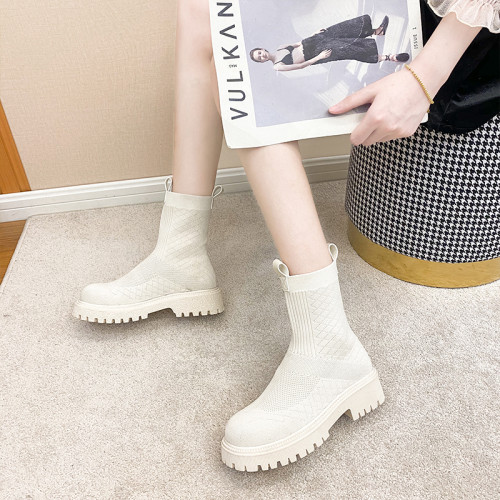 Women New Black Sock Boots Female Elastic Cloth Keep Warm Platform Non-Slip Booties Ladies Simple Casual Comfort Footwear Winter