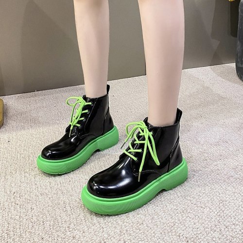 Martin Boots Women's Thick-soled Patent Leather Short Boots 2021 Fall New Shoes Women Trend Motorcycle Boots Boots Women