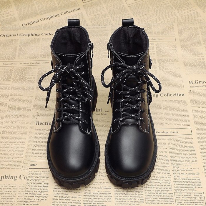 Women Platform Ankle Lace-up PU Leather Non Slip Boots